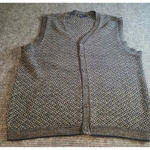 Vintage R&R Casuals Mens Large Button Front Sweater Vest Geometric Knit Blue USA